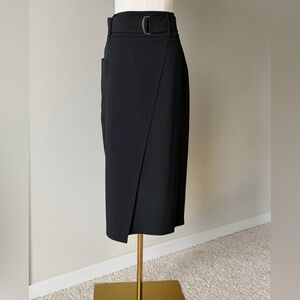 MaxMara Luxe Virgin Wool Fox Wrap Black Pencil Skirt-Made in Italy - 10(M)